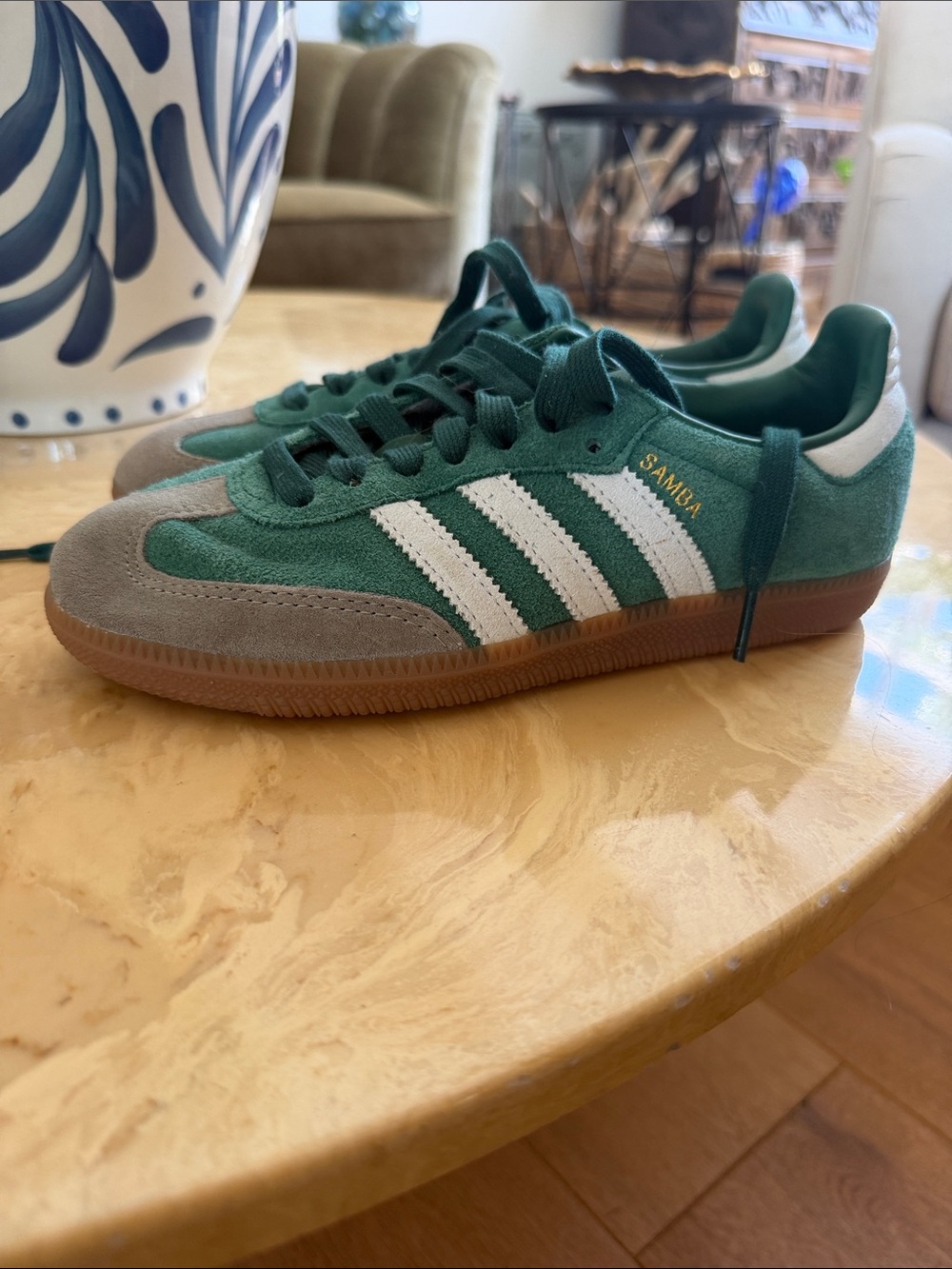 adidas Samba Suede Sneakers in Green & Gray with Gum Sole